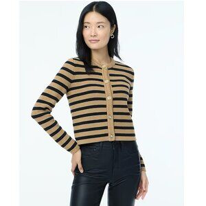 NWT J. Crew Striped Cotton Lady Jacket Cardigan Sweater Camel Black L